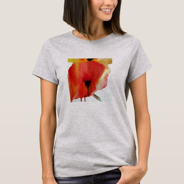 Red Poppies Aquarell Moderne Blumenkunst T-Shirt (Vorderseite)
