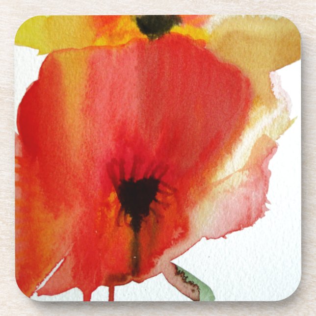 Red Poppies Aquarell Moderne Blumenkunst Untersetzer (Vorderseite)