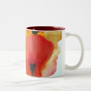 Red Poppies Aquarell Moderne Blumenkunst Zweifarbige Tasse