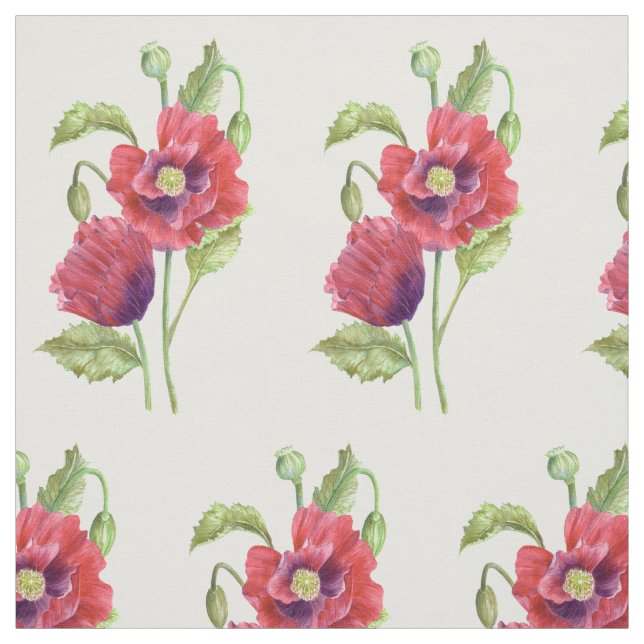 Red Poppies Aquarellfarben Illustrationsmuster Stoff (Muster)