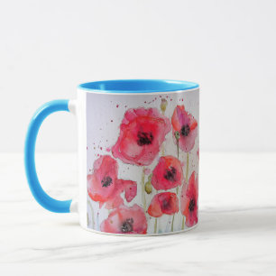Red Poppies Aquarellmalerei Tasse blau
