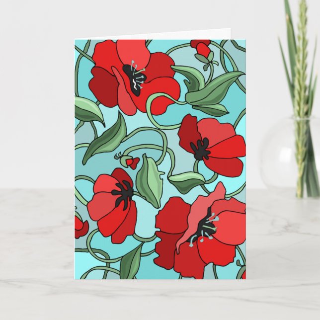 Red Poppies auf Blue Mthers Day Card Karte (Vorderseite)