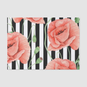 Red Poppies Black Stripes Chic Seidenpapier