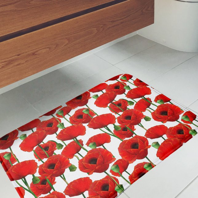 Red Poppies Blumenmuster Badematte (Red Poppy Pattern Bath Mat)