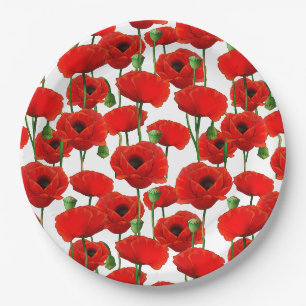 Red Poppies Blumenmuster Pappteller