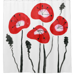 Red Poppies Boho Moderne Badezimmer Dekoration Duschvorhang