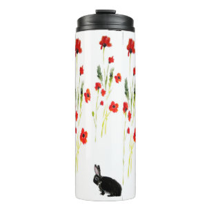 Red Poppies Bunny Rabbit Floral Thermosbecher
