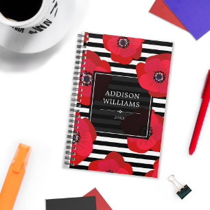 Red Poppies Chic Schwarz-weiß Stripes Planer