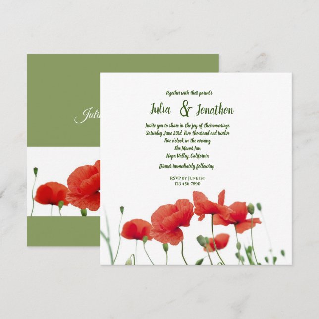 Red Poppies Custom Wedding Einladung (Vorne/Hinten)
