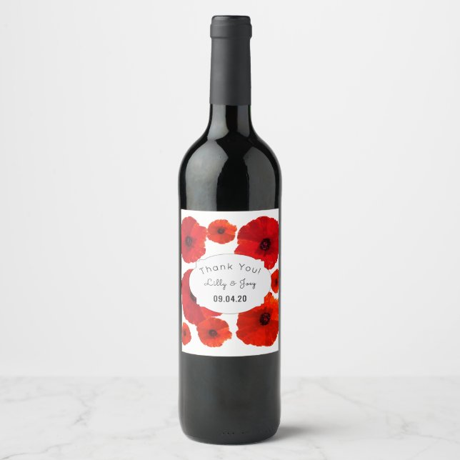 Red Poppies Custom Wedding Wine Labels Weinetikett (Vorderseite)
