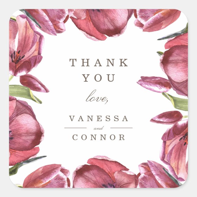 Red Poppies Elegant Monogram Wedding Danke Quadratischer Aufkleber (Vorderseite)