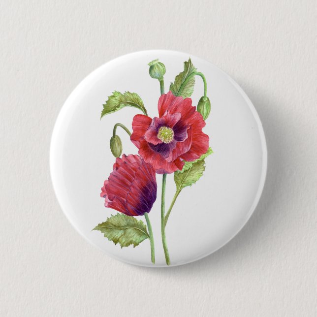 Red Poppies floral Art Button (Vorderseite)