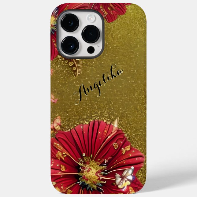 Red Poppies Gold Glitzer Individuelle Name Case-Mate iPhone Hülle (Rückseite)