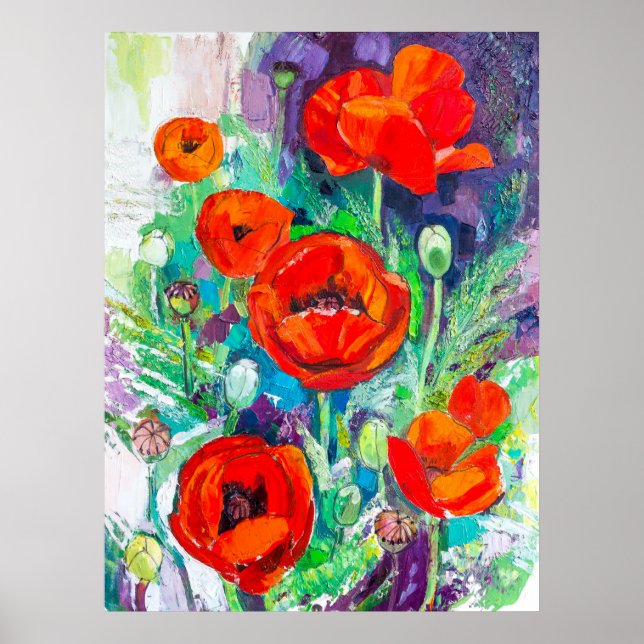 Red Poppies Impasto Oil Painting Style  Poster (Vorne)