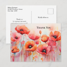 Red Poppies in einer Feldfarbe Vielen Dank Postkarte