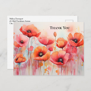 Red Poppies in einer Feldfarbe Vielen Dank Postkarte