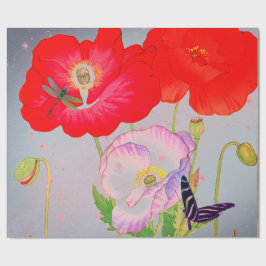 RED POPPIES JAPANESE COLLAGE Wrapping Paper Geschenkpapier