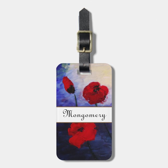 Red Poppies Lila Art Individuelle Name Gepäckanhän Gepäckanhänger (Vorderseite vertikal)