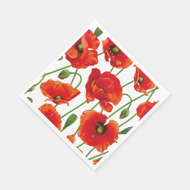 Red Poppies Luncheon Paper Napkins Serviette (Ecke)