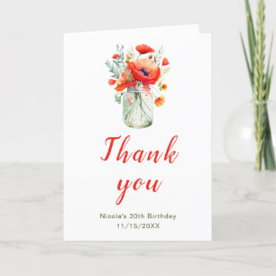 Red Poppies Mason Jar Birthday Dankeskarte
