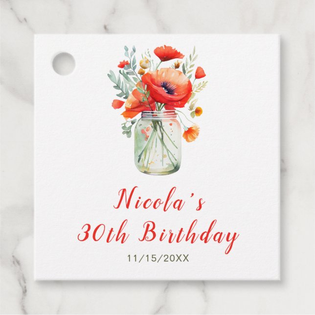 Red Poppies Mason Jar Birthday Geschenkanhänger (Vorderseite)