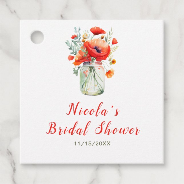 Red Poppies Mason Jar Brautparty Geschenkanhänger (Vorderseite)