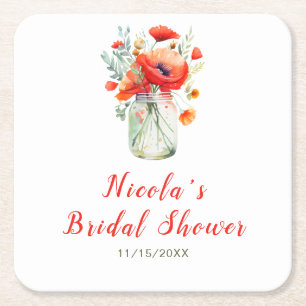 Red Poppies Mason Jar Brautparty Rechteckiger Pappuntersetzer