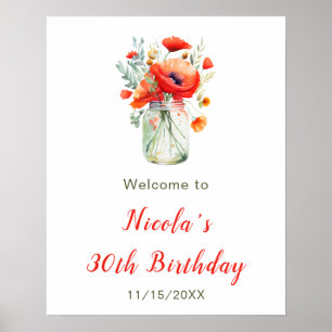Red Poppies Mason Jar Geburtstag Willkommen Poster
