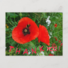 Red Poppies mit Biene DANK YOU Postcard Postkarte