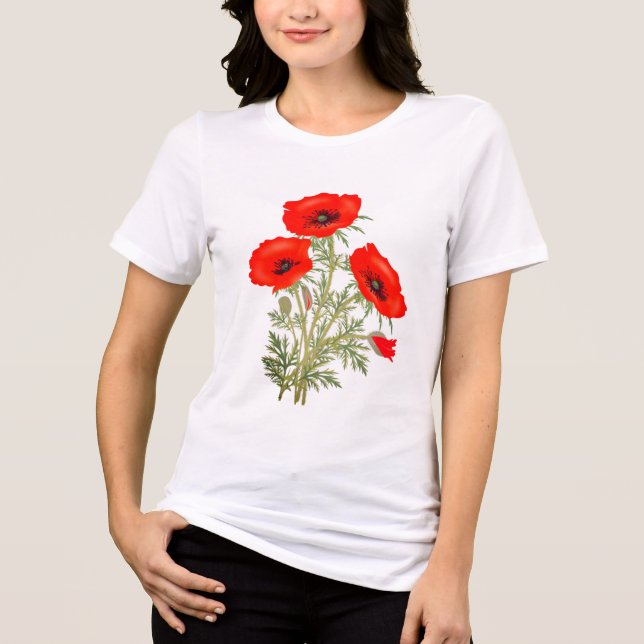 Red Poppies mit Green Stems Mark Tri-Blend Shirt (Vorderseite)