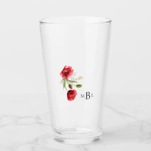 Red Poppies Monogram Wedding Glas