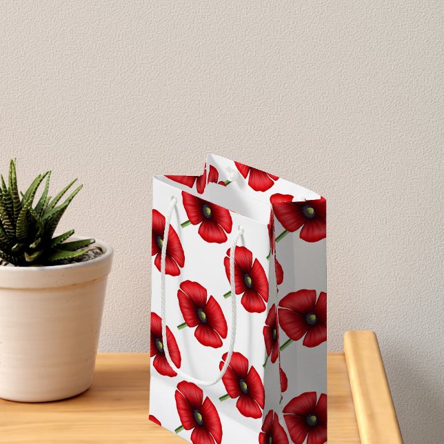 Red Poppies Muster Kleine florale Geschenktasche Kleine Geschenktüte (A pretty poppy patterned small gift bag. Check out the collection for other sizes)