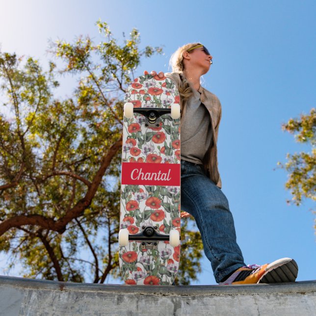 Red Poppies Muster Personalisiert Skateboard (Außenbereich 1)