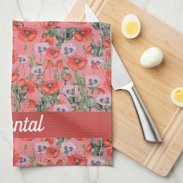 Red Poppies Muster Personalisierte Küche Handtuch (Viertel Falte)