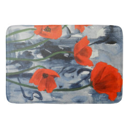 Red Poppies on Gray Badematte