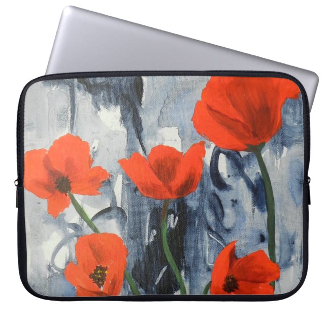 Red Poppies on Gray Laptopschutzhülle (Vorderseite)