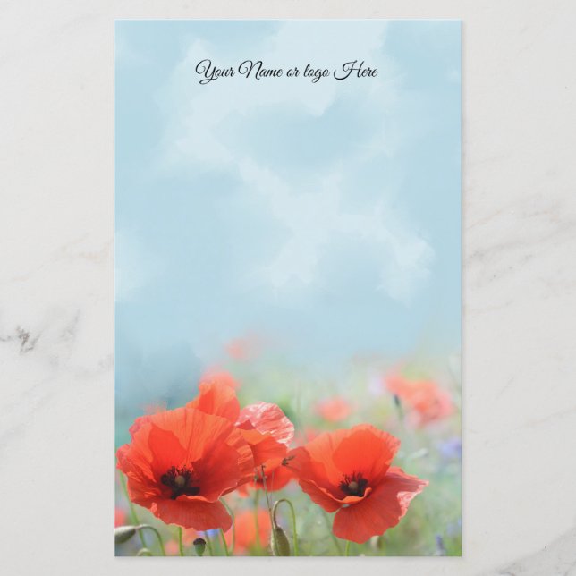 Red Poppies Personalisiert Stationery (Vorderseite)