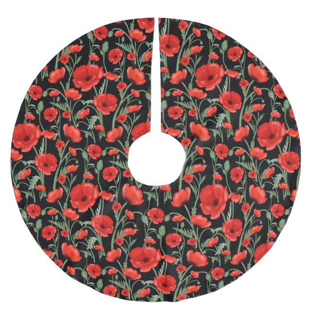Red Poppies Polyester Weihnachtsbaumdecke (Vorderseite)