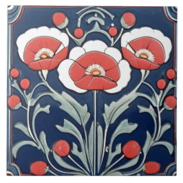 Red Poppies Poppy Blume Art Nouveau Deko Folk Art Fliese