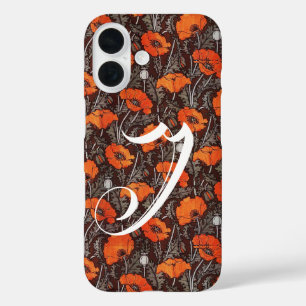 RED POPPIES Poppy Floral Blavk White Monogram iPhone 16 Hülle