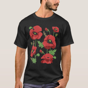 Red Poppies T-Shirt - Niedliche Vintage Blumenmohn