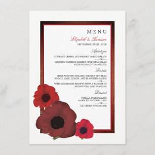 Red Poppies und Burlap Wedding Menu Menükarte