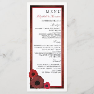Red Poppies und Burlap Wedding Menu Menükarte