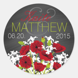 Red Poppies und Chalkboard Wedding Label Runder Aufkleber