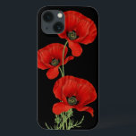 Red Poppies Vintage Botanical Case-Mate iPhone Hülle<br><div class="desc">A trio of red poppies adapted from a vintage botanical illustration over a contrasting black background.</div>