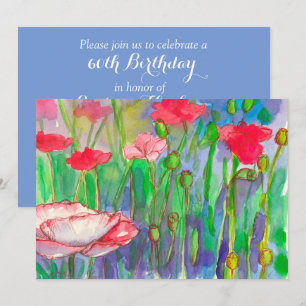 Red Poppies Watercolor Blume 60. Geburtstagsparty Einladung