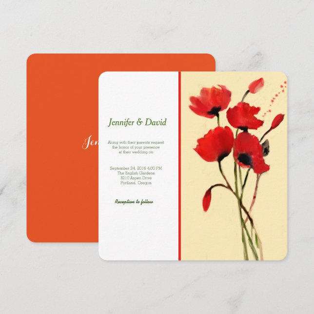 Red Poppies Watercolor Custom Wedding Einladung (Vorne/Hinten)