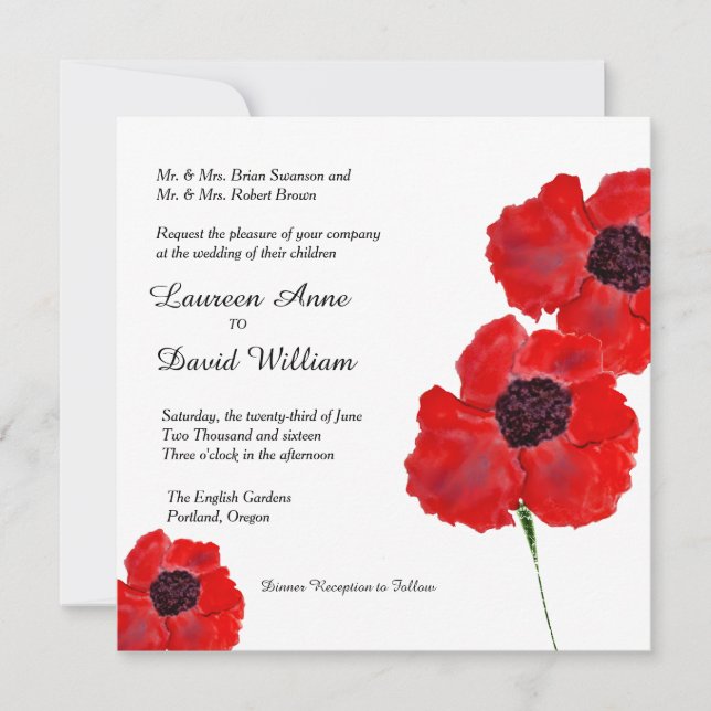 Red Poppies Watercolor Custom Wedding Einladung (Vorderseite)