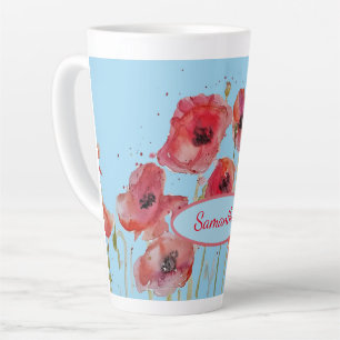 Red Poppies Watercolor Poppy Art Anpassbare Namen Milchtasse
