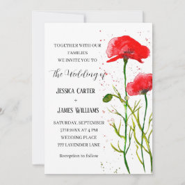 Red Poppies Watercolor Rustikale Hochzeit Einladung